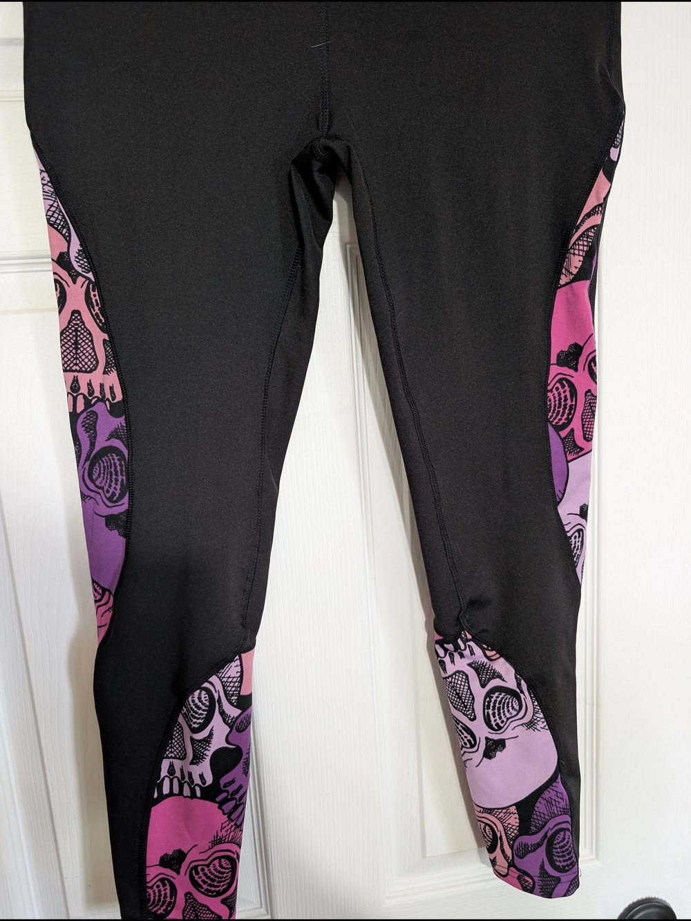 POPFLEX Black Leggings with Pink and Purple Skull Panels